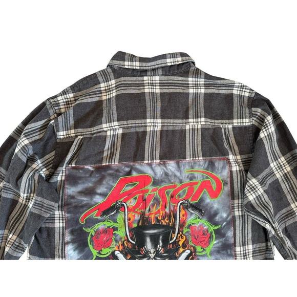 POISON Ride Like The Wind Upcycled Grunge Flannel Shirt 80s Retro Vintage Size M - Picture 9 of 13